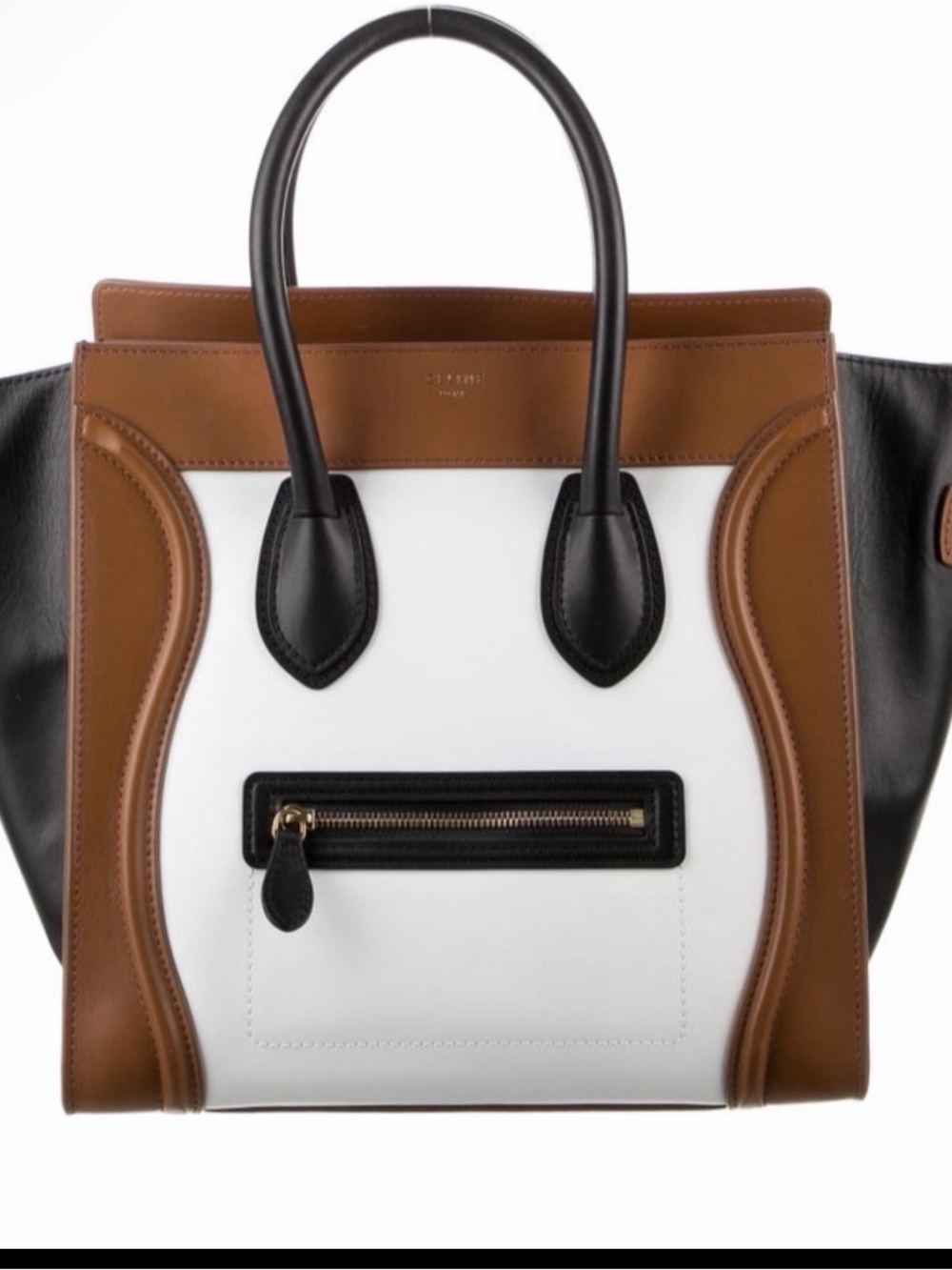 Celine Tricolor Mini Luggage Tote — White, Brown & Black